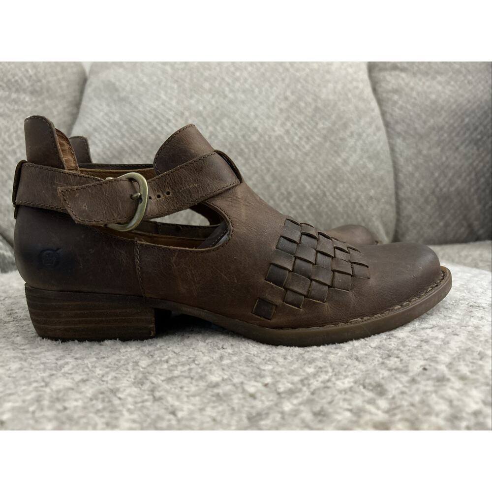 Born Womens Viveka Shoes Size 10M Brown Leather Woven Vamp Cutout Buckle Booties - Picture 5 of 12